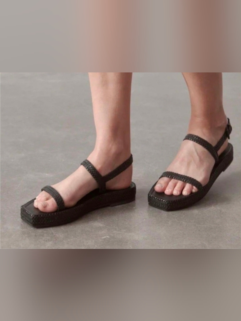 St. Agni Lori Woven Leather Sandals Black Size 40 Buckle Strap Square Toe